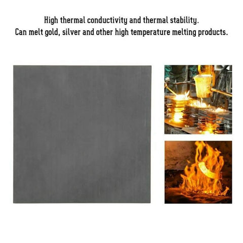High thermal conductivity 99.9% graphite blank blocks for electrolysis electrodes, shown with melting metal examples and plate detail.