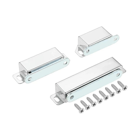 Heavy Duty Magnetic Cabinet Catch Set for Cupboard, Closet and Drawer Doors, Concealed Stainless Steel Latch shown with screws