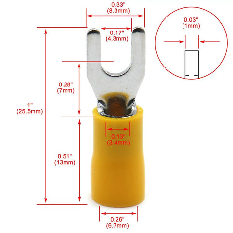 Insulated Fork Spade Wire Connectors For Heavy Duty Electrical Crimp Terminals SV5.5 4 12 10 AWG Yellow 48 Amp