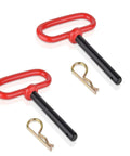 Built Tough Heavy Duty Trailer Hitch Pin With Vibrant Red Handle And Secure Safety Clip Precision Clevis Towing Pin two pack with clips.