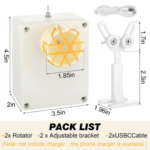 Dimensions of 2 Pack Plug In Fishing Rod Repair Machines For Wrapping And Winding Poles With Stepless Speed Adjustment kit components