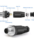 Industrial M12 8 Pin Male Connector 12mm A Code IP67 30V 2A Circular Sensor Cable Connector shown with gold plated contacts and nylon PA