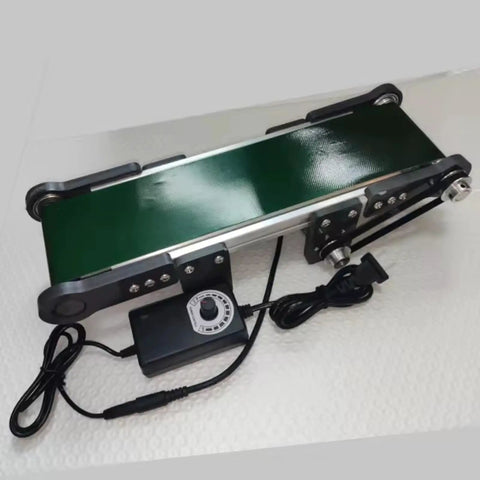 Mini Electric Desktop Conveyor Belt For DIY Projects And Friction Experiments, adjustable 0-116 RPM, green belt, for home lab use