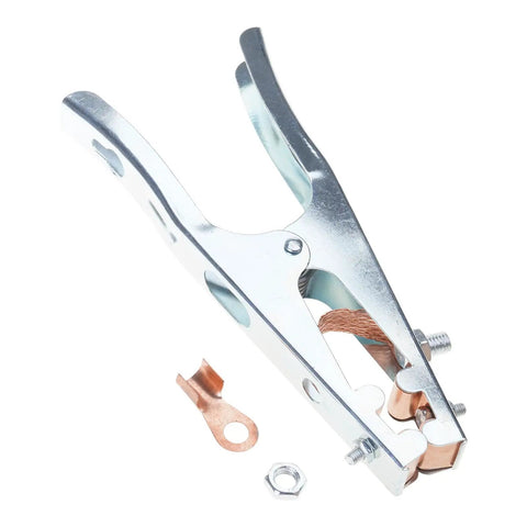 Heavy Duty Grounding Clamp For Welders With Ergonomic Handle And Secure Grip Perfect For Stick TIG MIG Arc Projects On Metalworking Tools, close-up view.