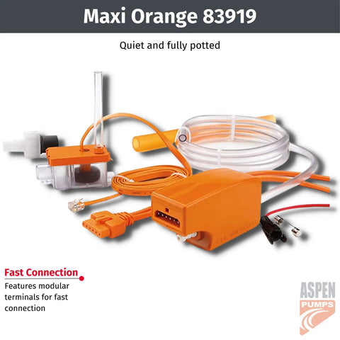 Maxi Orange Condensate Pump For Mini Split ACs, Self Priming, Remote Reservoir Design, Easy Install Above Ceiling Or In Case
