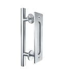 Front view of 11-3/4 Inch Tall Sliding Barn Door Pull Set Stainless Steel For Interior And Exterior Use With Durable Steel Construction.