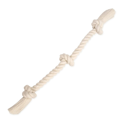100 Percent Cotton White Rope Tug Toy For Dogs Large 25 Inch 3 Knot Tug Rope Ideal For Interactive Play Tug Of War Chew Sessions
