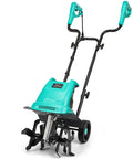 Electric Rototiller Garden Tiller With 12 Inch Tilling Width And 8 Inch Cutting Depth, 10.5 Amp Cultivator with four blades on wheels