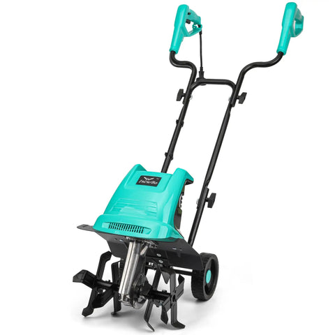 Electric Rototiller Garden Tiller With 12 Inch Tilling Width And 8 Inch Cutting Depth, 10.5 Amp Cultivator with four blades on wheels