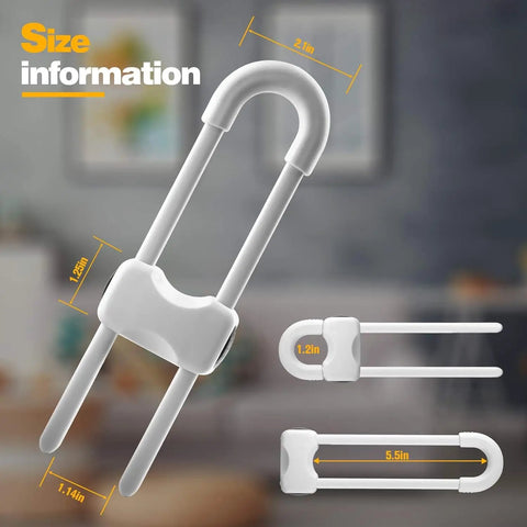 6PCS Baby Cabinet Locks With Adjustable U Shaped Design For Drawers Cabinets Gates And Furniture Doors Size Information