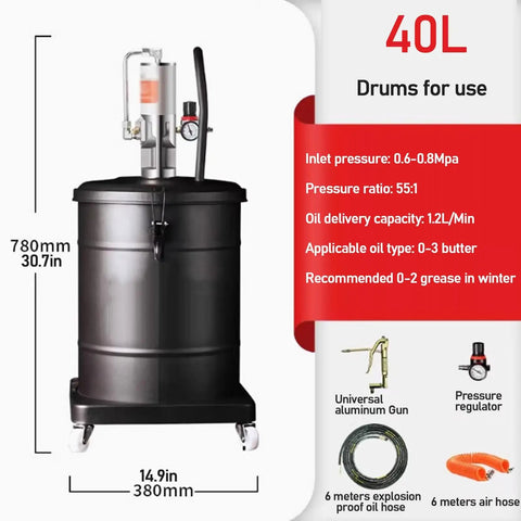 Portable Pneumatic Grease Pump With Explosion Proof Tubing And Heavy Duty Grease Gun For Industrial Workshop Use Rock Solid No Sweat Lubrication System 40 Liter Capacity