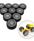 10 Piece Toy Car Wheel Set With Rubber Tires And 5 Piece Metal Shaft Axles For DIY RC Cars Trucks Robots And Helicopters