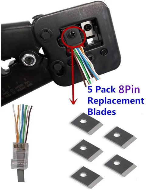 RJ45 Pass Through Crimp Tool Replacement Blades 5 Pack 8 Pin Cavity Heavy Duty Steel Blades for Professional Crimping
