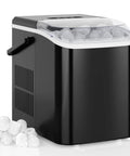 Heavy Duty Countertop Ice Maker With Integrated Handle Generating Quick Bullet Cubes In Minutes Yielding 26 Pounds Daily side view with ice cubes visible