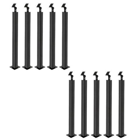 Heavy Duty Matte Black Metal Stair Railing Post With Holeless Install And 270 Degree Adjustable Mounting Base, set of six.