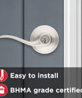 Rock Solid Entry Door Handle With Lock And Key Reversible Lever For Front Door And Bedroom Satin Nickel Finish