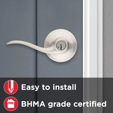 Rock Solid Entry Door Handle With Lock And Key Reversible Lever For Front Door And Bedroom Satin Nickel Finish