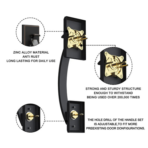 Front Door Handle Set With Double Door Lock And Dummy Handle, Heavy Duty Deadbolt, Oil-Rubbed Bronze, showing interior mechanism.