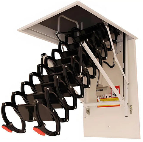 Hella Durable Telescopic Hinged Ladder Kit With Foldable Aluminum Frame 3M Height showing securely unfolded access hatch.