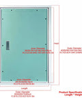 Kick Ass Heavy Duty Aluminum Alloy Wall Access Panel Attic Hatch Door with dimensions and specifications chart.