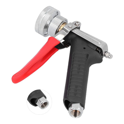 High Pressure Misting Sprayer With Ergonomic Grip For Garden Irrigation And Car Wash Fine Mist Atomization For Fruit Trees Crops Vegetables G1 Quarter Female Thread Compatibility, red and black handle, close-up view