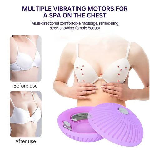 Electric Chest Massager Brings Home Deep Vibration And Fifteen Adjustable Speeds With Gentle Heat And Fifteen Minute Auto Timer, before and after results with purple unit.
