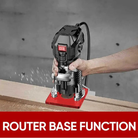 Built Tough Three In One Router Milling Groove Bracket with smooth slide jig in action on wood, showcasing router base function.