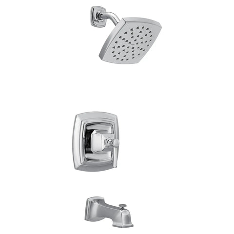 Conway Chrome Posi-Temp Shower Trim Set With Square Showerhead, Lever Handle, And Tub Spout, Valve Included, 6-Inch Rain Shower Head
