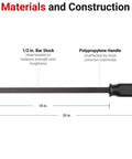 25 Inch Angled Tip Pry Bar With Striking Cap And Textured Non Slip Handle For Heavy Duty Prying And Lifting In Tight Spaces High Leverage Tool Built Tough For Pro Grade Jobs with materials labeled