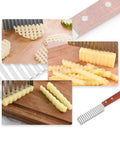 YuanYouTong Crinkle Cutter Knife with stainless steel wavy blade and wooden handle for crinkle fries.