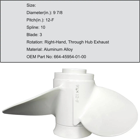 Yamaha Outboard Aluminum Propeller 9.875 By 12 Pitch 3 Blade Right Rotation 10 Spline Fits 20-30HP Motors front view