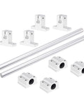 Two 8mm x 300mm aluminum linear motion rods with four SCS8UU bearing blocks and four SK8 rail supports