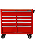 Front view of a red 9 Drawer Rolling Tool Cart With Wooden Top Ball Bearing Slides Heavy Duty Metal Cabinet On Wheels And Handle