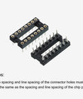 DIP IC Socket Adapter Round Pin 16P 2.54mm Pitch for PCB Board Chips Dual Row Plug and Play Durable Plastic Metal Construction, 6 Pack Kit