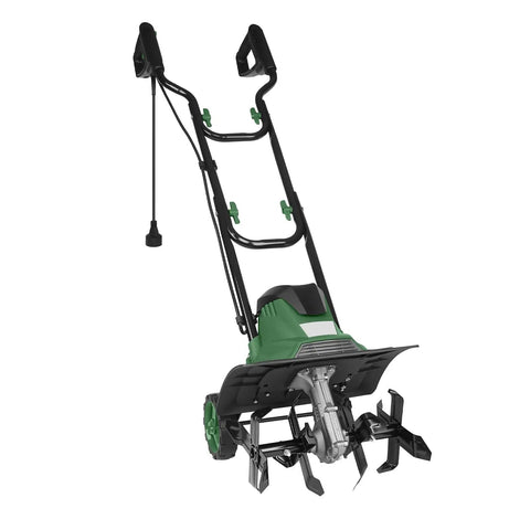 Powerful 14 Inch Electric Tiller Cultivator With 10 Amp Motor, Four Steel Tines, Adjustable Wheel Height, side view