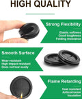 Hand holding 110 Pcs Rubber Grommets Kit demonstrates flexibility, surface smoothness, and flame resistance with features labeled