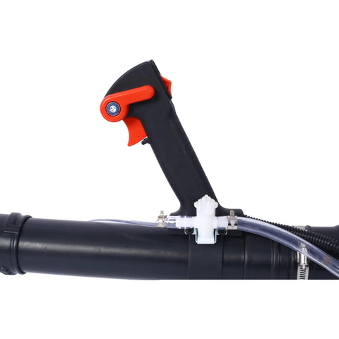 Close-up of nozzle handle on Gas Powered Mosquito Fogger Backpack Sprayer With 20L Tank For Garden And Farm, Beast Pro Grade Cold Fogger.