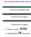 10 Premium Nibs for Kindle Scribe Pen Replacement Tips Fiber Felt Tips with Removal Tool showing different pen styles and pressure levels.