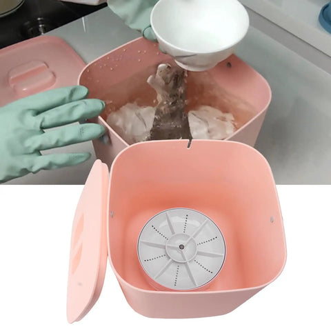 No Brainer Portable Countertop Dishwasher For Small Kitchens 6 Place Setting Compact Mini Sink Washer showing washing dishes in pink basin.
