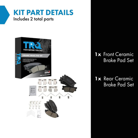 Front And Rear Ceramic Brake Pad Set With Hardware For Toyota box and components displayed