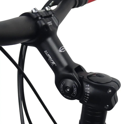 Close-up view of Adjustable Bike Stem 31.8mm, 130mm, 0 to 60 Degree MTB Handlebar Stem for Mountain Bike Road Bike BMX Cycling, CNC Machined 6061 Aluminum