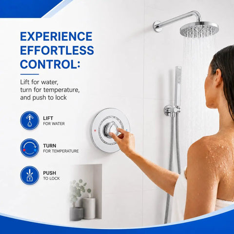 Chrome Shower Faucet Trim Kit Compatible With Moen Chateau Standard Valve Fits 1220 And 1225 Cartridges Easy Hot Cold Markings For Quick Install wall-mounted chrome trim kit with showerhead and handheld sprayer