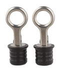 Heavy Duty Steel Rubber Drain Stopper Seal 1-1/4 Inch for Boats and Lawn Rollers, black, shown in a 2-pack