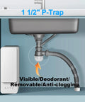 Visible One And A Half Inch P Trap Upgrade With Removable Clean Cup Drain Valve under sink installation.