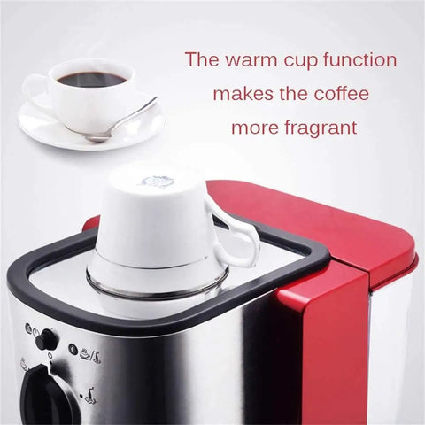 Italian Automatic Espresso Machine With 15 Bar Pressure And Steam Milk Foam System featuring a cup warmer with a white mug on top.