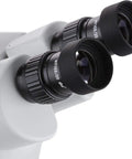 SM-2TZ Pro Grade Trinocular Stereo Zoom Microscope With WH10x Eyepieces, 3.5X To 90X Magnification, 0.7X To 4.5X Zoom Objective, Upper And Lower Halogen Lighting, Pillar Stand, 110 120V, Includes 0.5X 2.0X Barlow Lenses For Circuit Boards And Dental, close-up WH10x/20 eyepieces