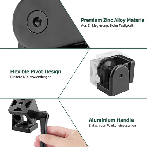 Two Pack 4040 Aluminum Angle Connector Joint With 180 Degree Rotation Hinge And Adjustable Clamp Lever For Quick, Easy, Flexible Aluminum Profile Assembly System, zinc alloy