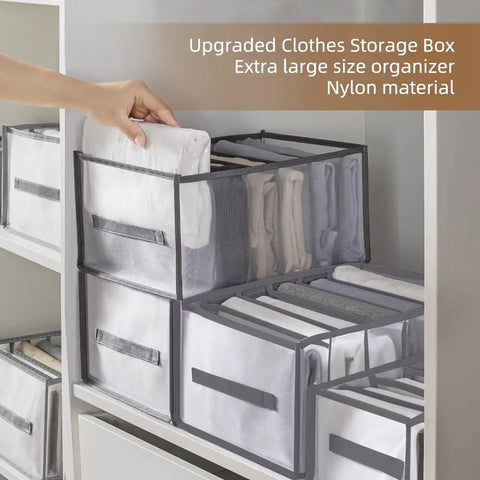 Effortless Wardrobe Closet Organizer System for clothes and accessories with nylon drawer dividers on a shelf.
