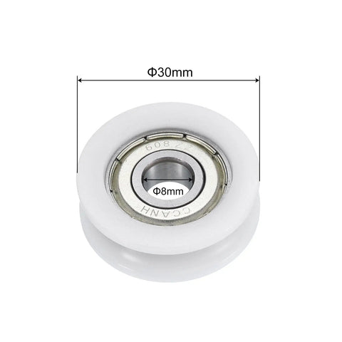 U608ZZ Nylon Pulley U Groove Ball Bearing 8x30x10mm Shielded Wheel Built Tough For Small Machinery, front view with dimensions