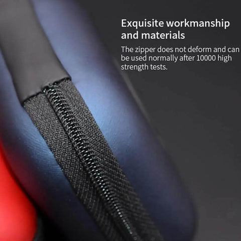 Close-up of Built Tough Black Earphone Case With A Smooth Glide Zipper, showcasing high-quality zipper craftsmanship.
